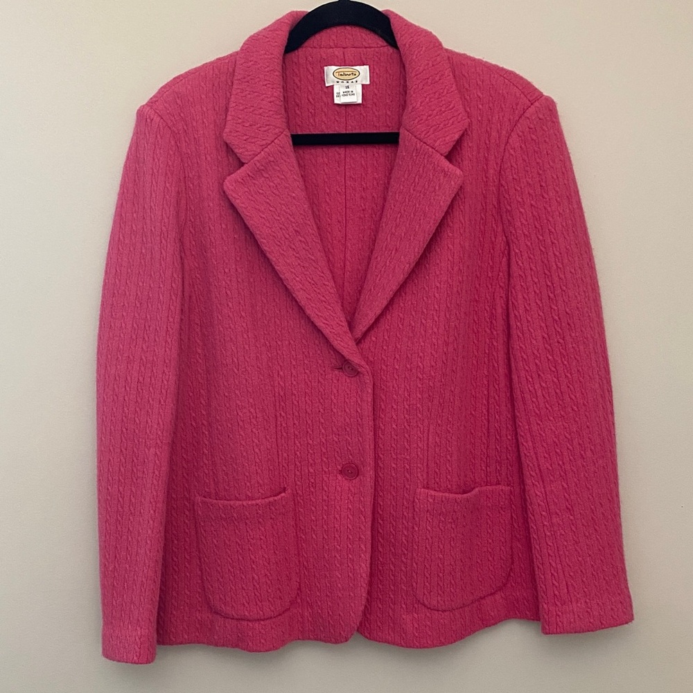 Talbots 100% Wool Textured Cable Knit Pink Blazer Barbiecore